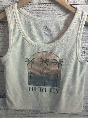 Hurley Cream Tank with Blue and Tan Sunset Palm Graphic